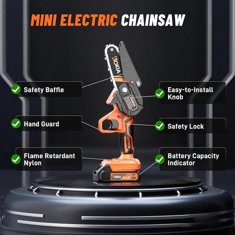 Aokia Electric Mini Chainsaw Cordless, Small Hand held 20V Power Battery With Charger Saw Powered Operated Household and Garden for Cut Tree Trimming Wood Cutting Gifts for Father Husband Men&Mother - Image 4